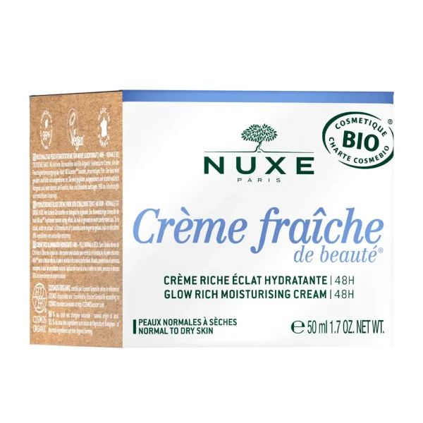 NUXE Crème Riche Éclat Hydratante | 48H, Certifiée Bio | Eclat & Anti-tache | Hydratation